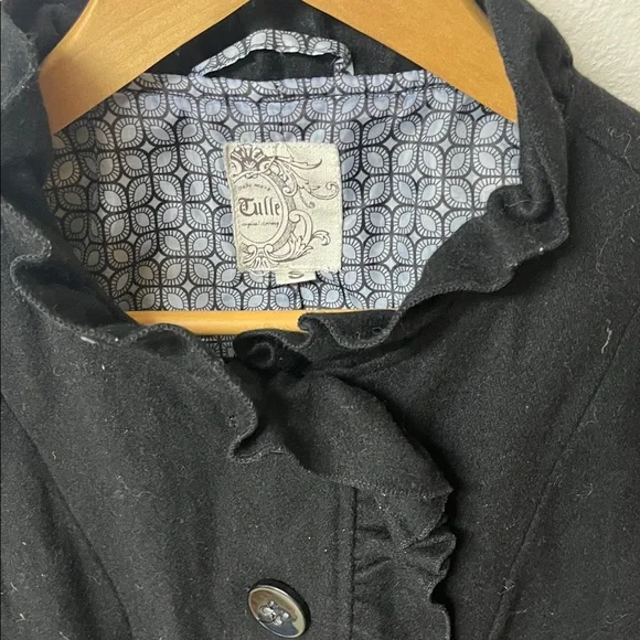 Tulle Black wool blend Women's Jacket with ruffle detail. Size S - Picture 2 of 5